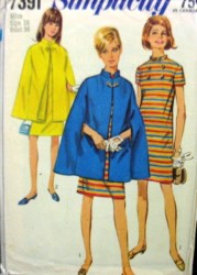 7391 1967 MANDARIN CAPE,SHORT SLV DRESS PATTERN 16 36''
